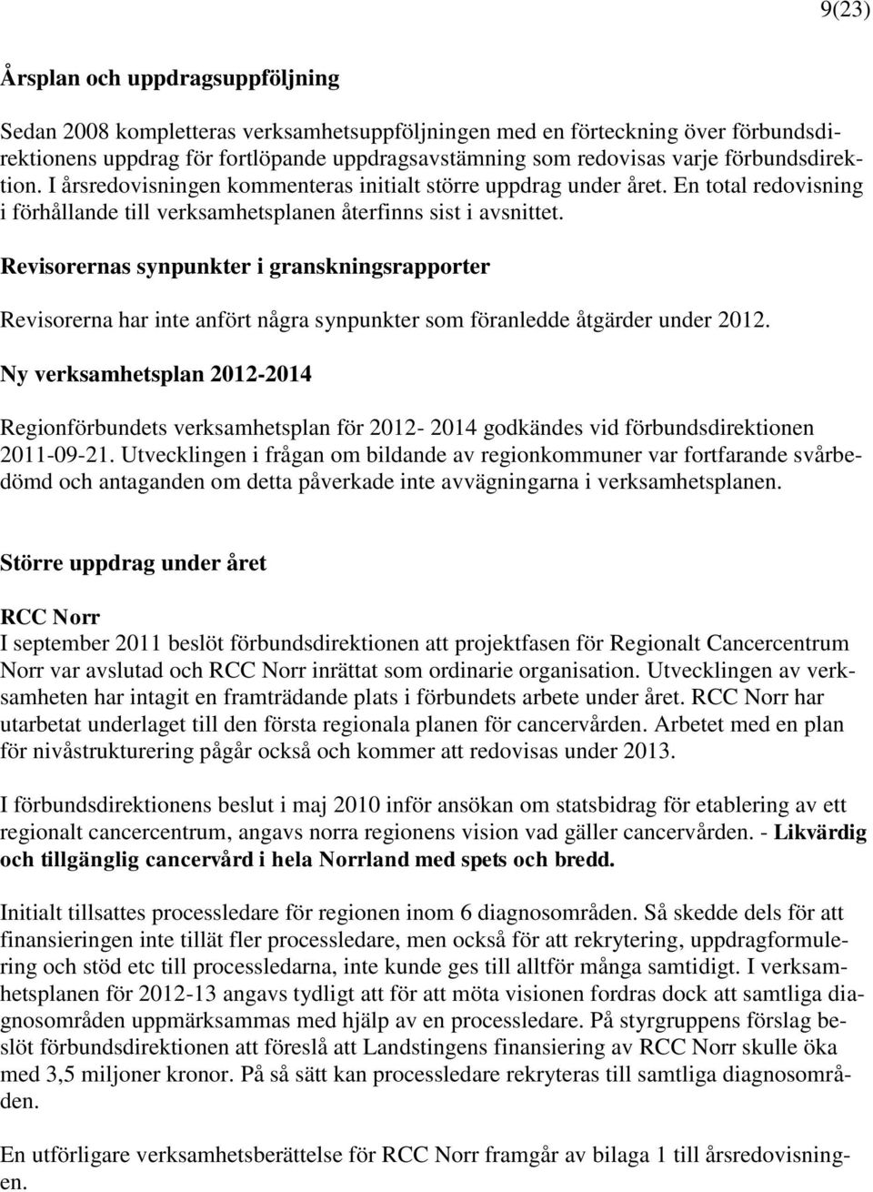 Revisorernas synpunkter i granskningsrapporter Revisorerna har inte anfört några synpunkter som föranledde åtgärder under 2012.