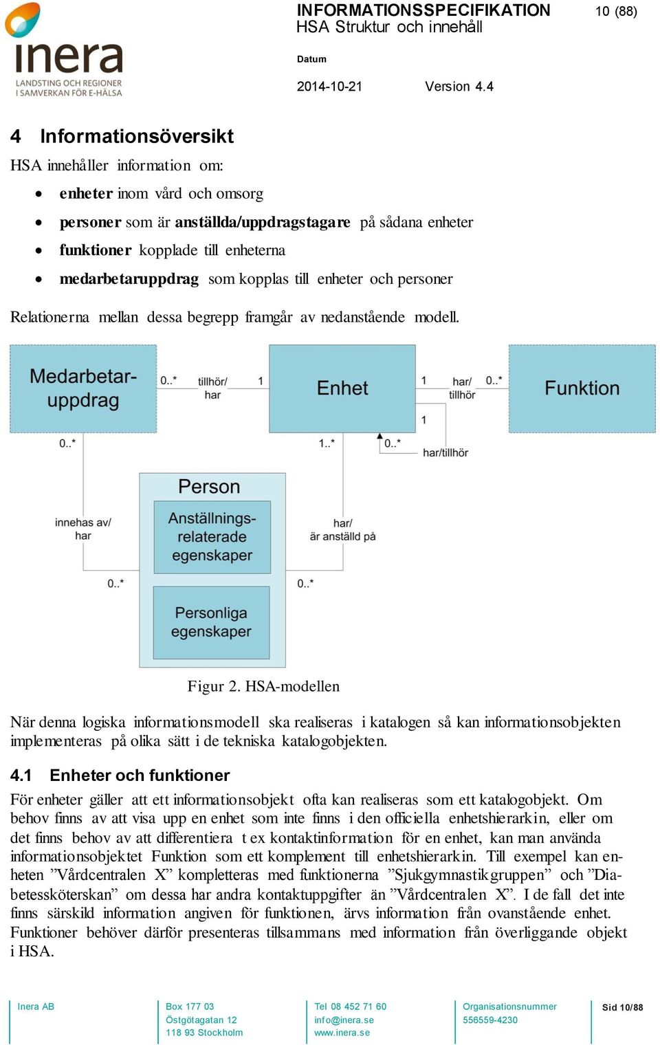 HSA-modellen När denna logiska informationsmodell ska realiseras i katalogen så kan informationsobjekten implementeras på olika sätt i de tekniska katalogobjekten. 4.