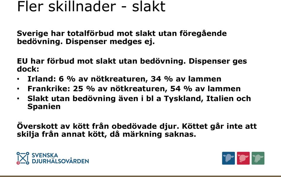 Dispenser ges dock: Irland: 6 % av nötkreaturen, 34 % av lammen Frankrike: 25 % av nötkreaturen, 54 % av