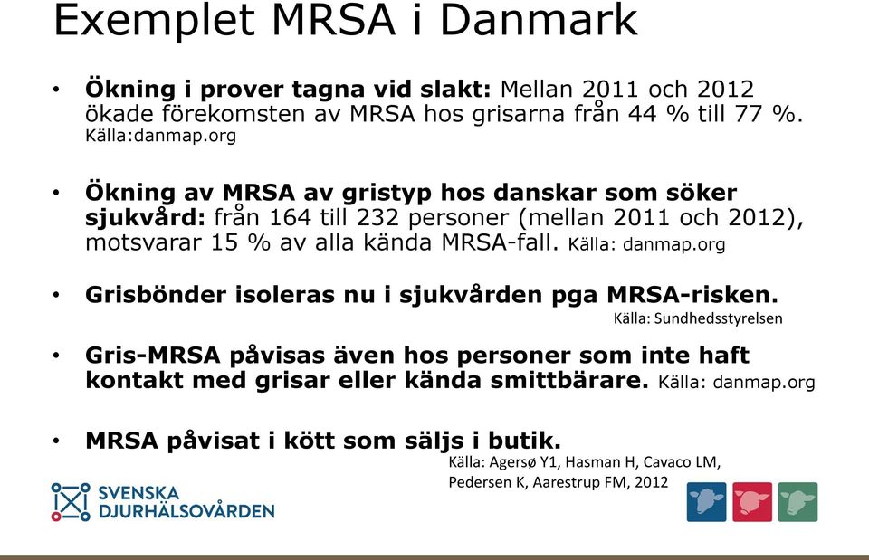 Källa: danmap.org Grisbönder isoleras nu i sjukvården pga MRSA-risken.