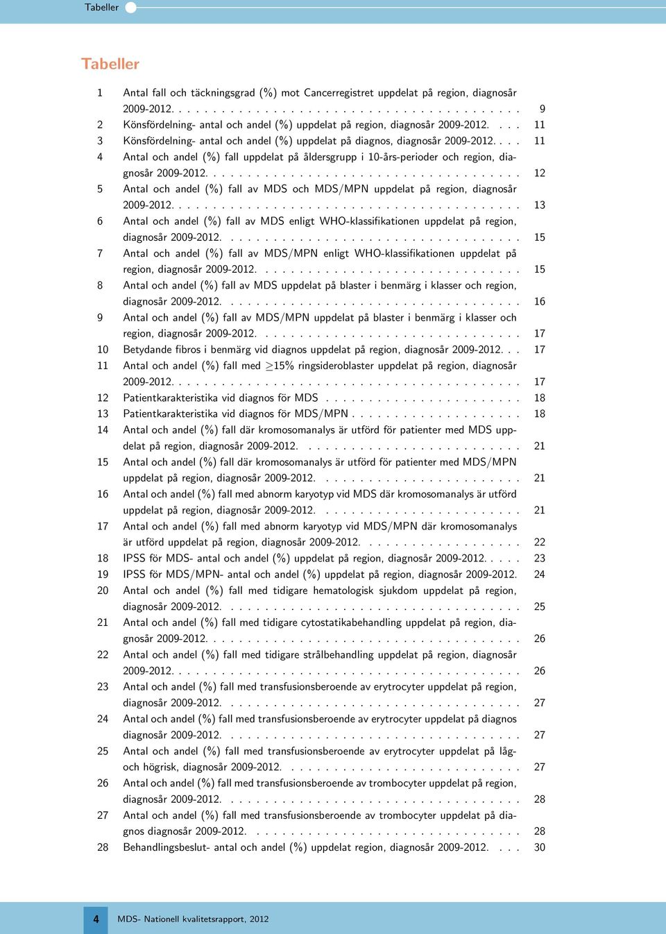 .................................... 12 5 Antal och andel (%) fall av MDS och MDS/MPN uppdelat på region, diagnosår 2009-2012.