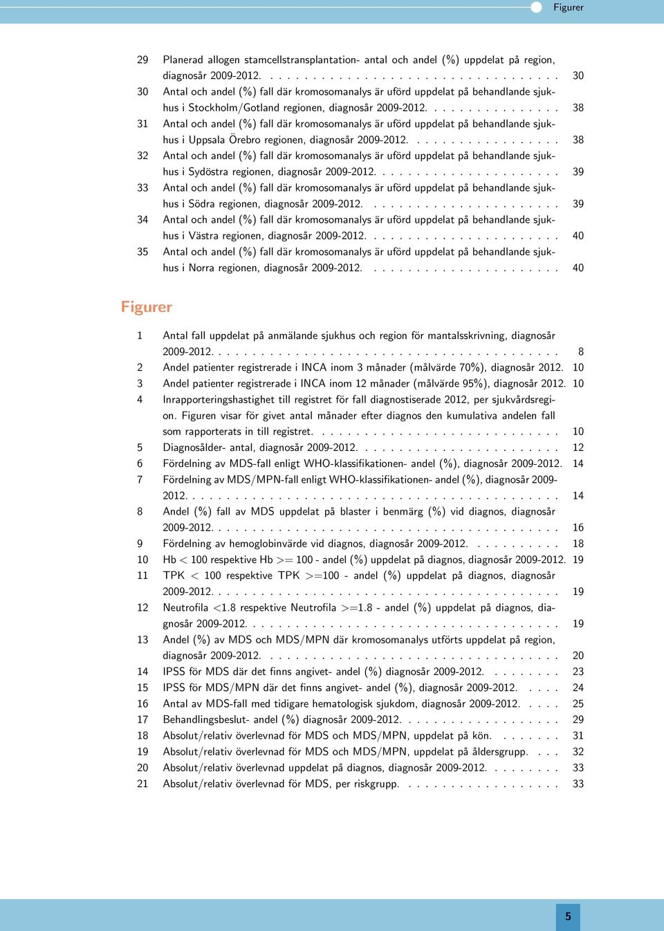 ............... 38 31 Antal och andel (%) fall där kromosomanalys är uförd uppdelat på behandlande sjukhus i Uppsala Örebro regionen, diagnosår 2009-2012.