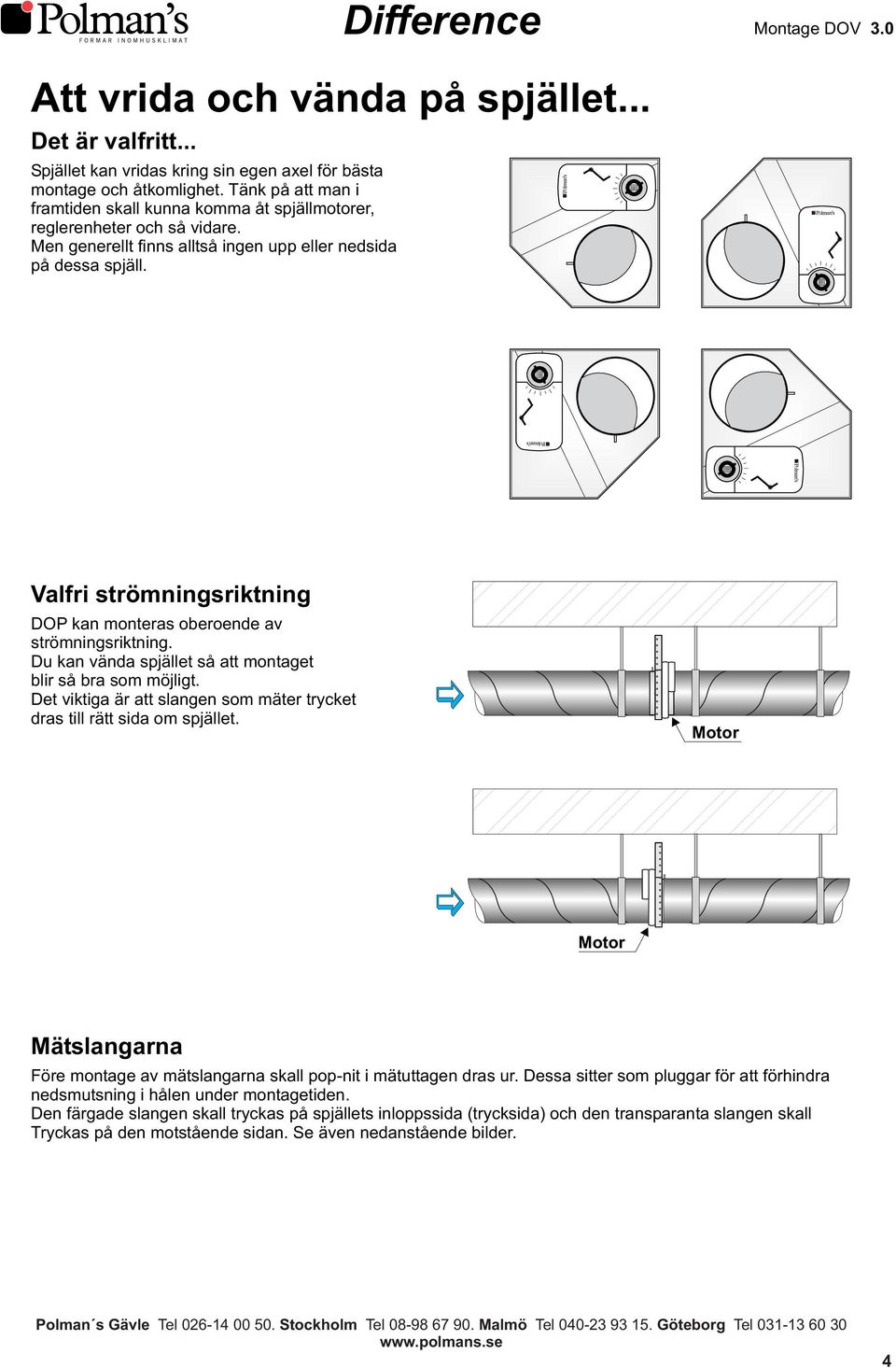 Valfri strömningsriktning DOP kan monteras oberoende av strömningsriktning. Du kan vända spjället så att montaget blir så bra som möjligt.