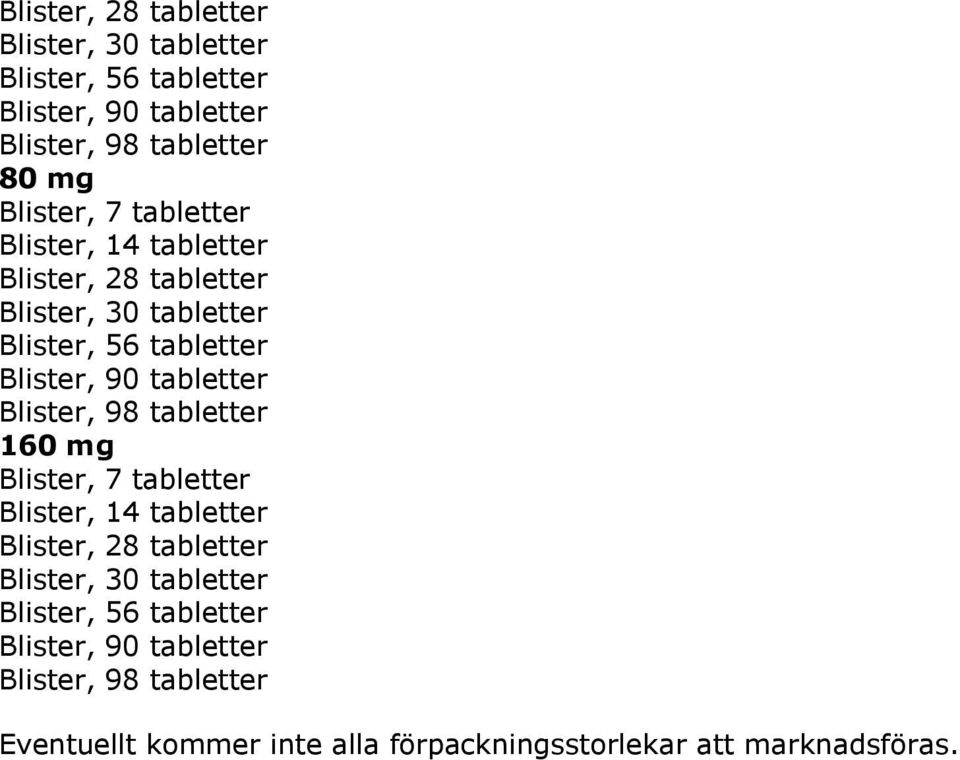 98 tabletter 160 mg Blister, 7  98