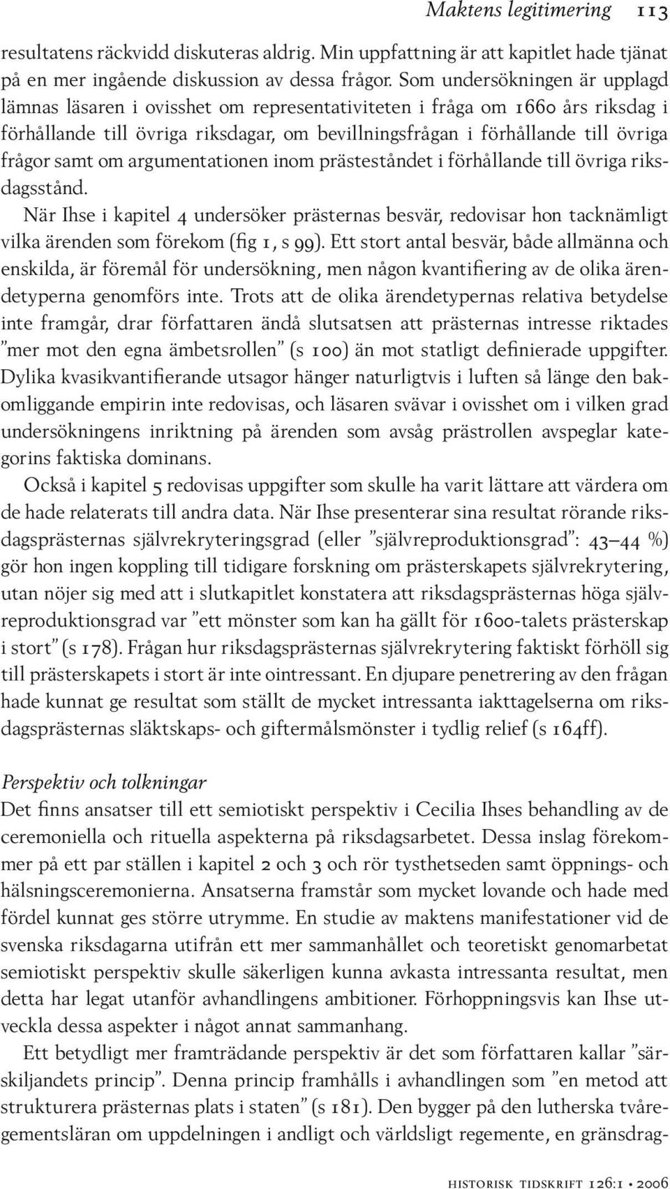 samt om argumentationen inom prästeståndet i förhållande till övriga riksdagsstånd.