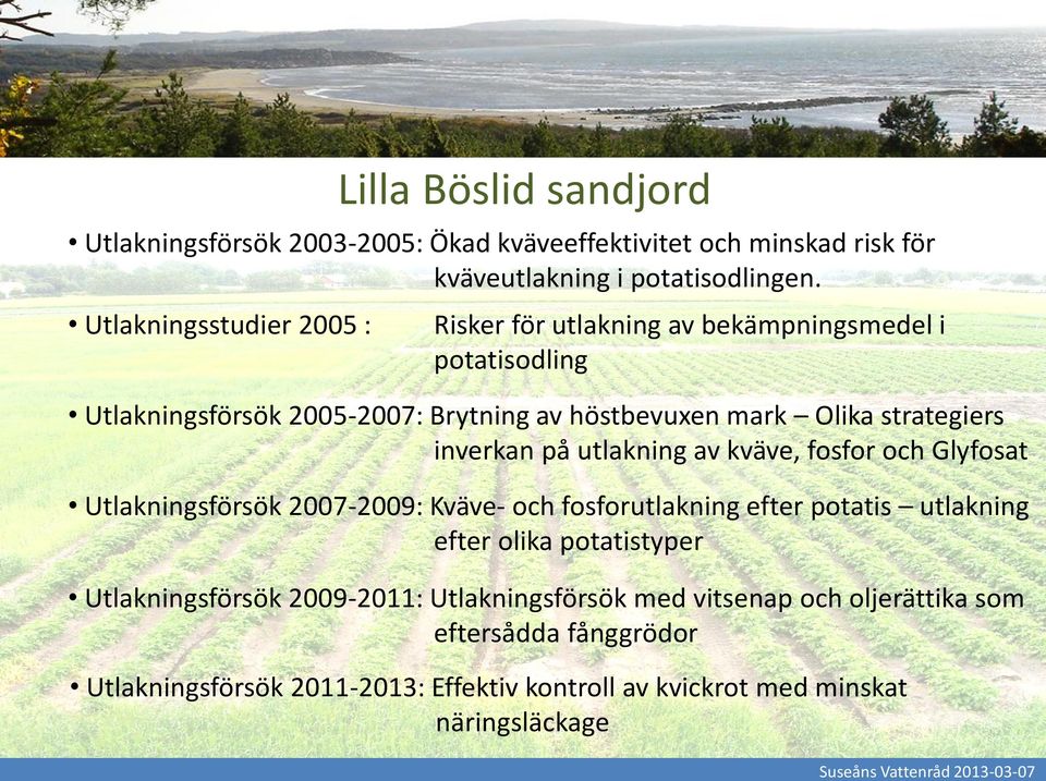 inverkan på utlakning av kväve, fosfor och Glyfosat Utlakningsförsök 27-29: Kväve- och fosforutlakning efter potatis utlakning efter olika potatistyper