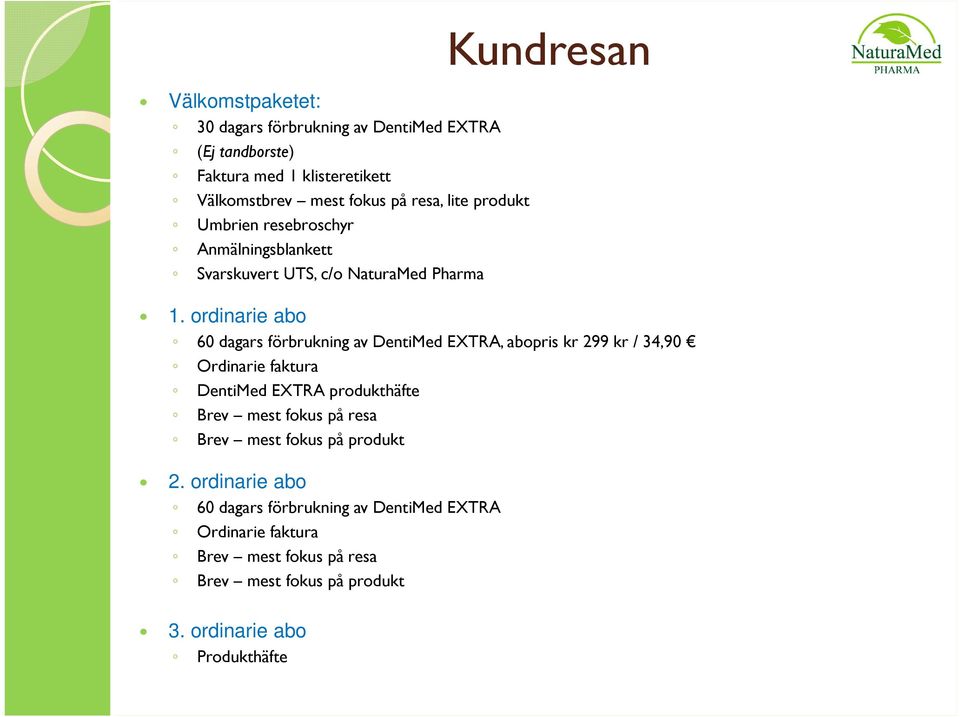 ordinarie abo 60 dagars förbrukning av DentiMed EXTRA, abopris kr 299 kr / 34,90 Ordinarie faktura DentiMed EXTRA produkthäfte Brev mest fokus