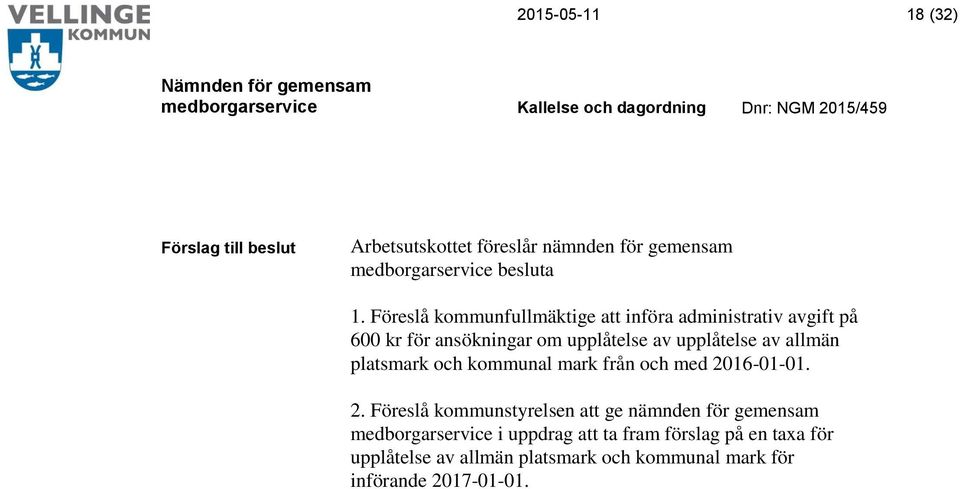 upplåtelse av allmän platsmark och kommunal mark från och med 20