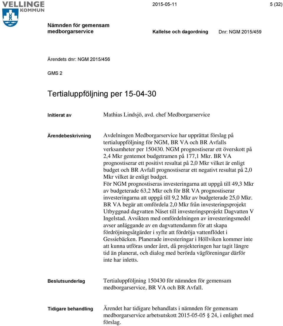 NGM prognostiserar ett överskott på 2,4 Mkr gentemot budgetramen på 177,1 Mkr.