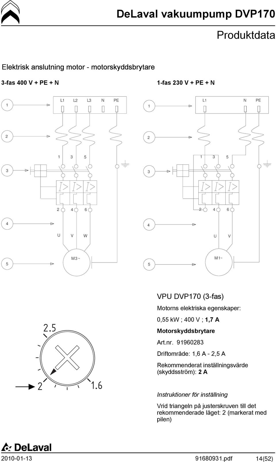 egenskaper: 0,55 kw ; 400 V ; 1,7 A Motorskyddsbrytare Art.nr.