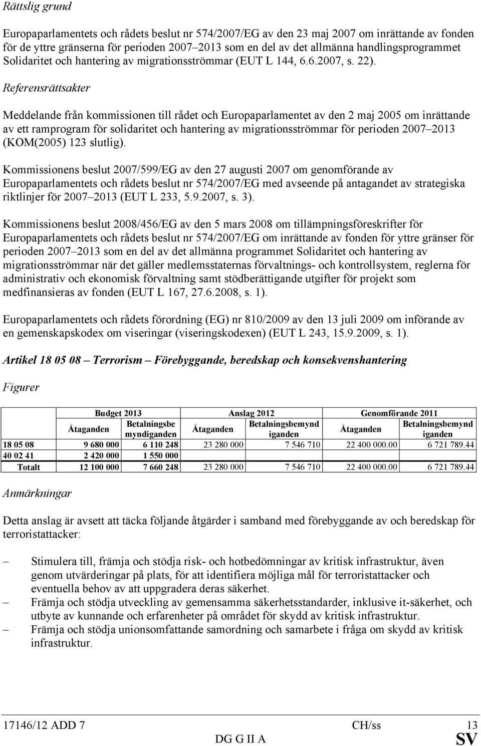 Referensrättsakter Meddelande från kommissionen till rådet och Europaparlamentet av den 2 maj 2005 om inrättande av ett ramprogram för solidaritet och hantering av migrationsströmmar för perioden