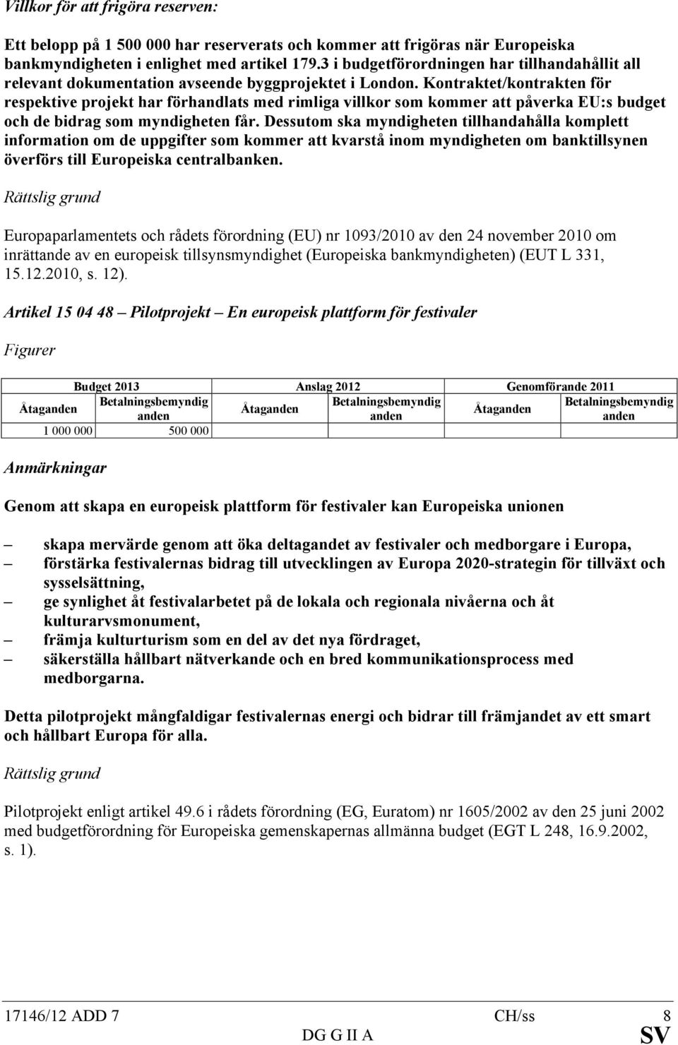 Kontraktet/kontrakten för respektive projekt har förhandlats med rimliga villkor som kommer att påverka EU:s budget och de bidrag som myndigheten får.