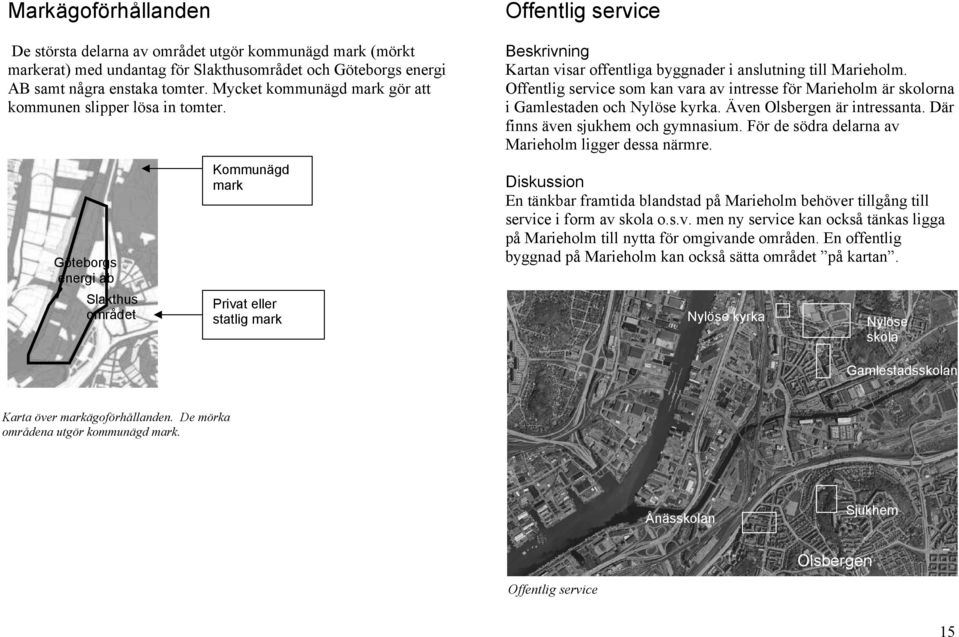 Göteborgs energi ab Slakthus området Kommunägd mark Privat eller statlig mark Offentlig service Kartan visar offentliga byggnader i anslutning till Marieholm.