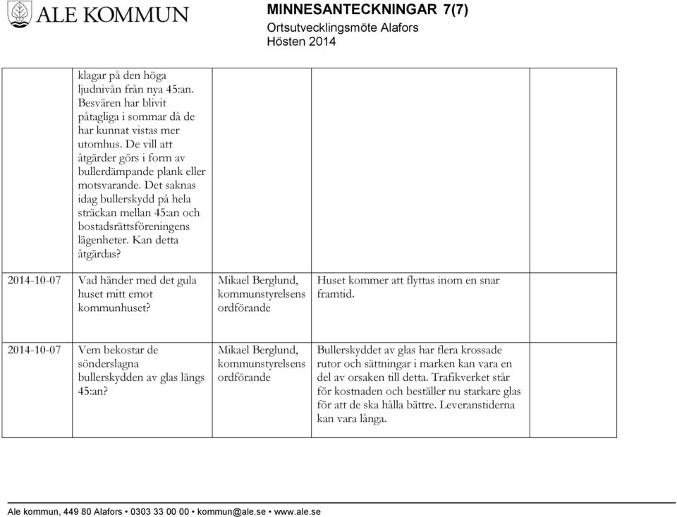 2014-10-07 Vad händer med det gula huset mitt emot kommunhuset? Mikael Berglund, kommunstyrelsens ordförande Huset kommer att flyttas inom en snar framtid.