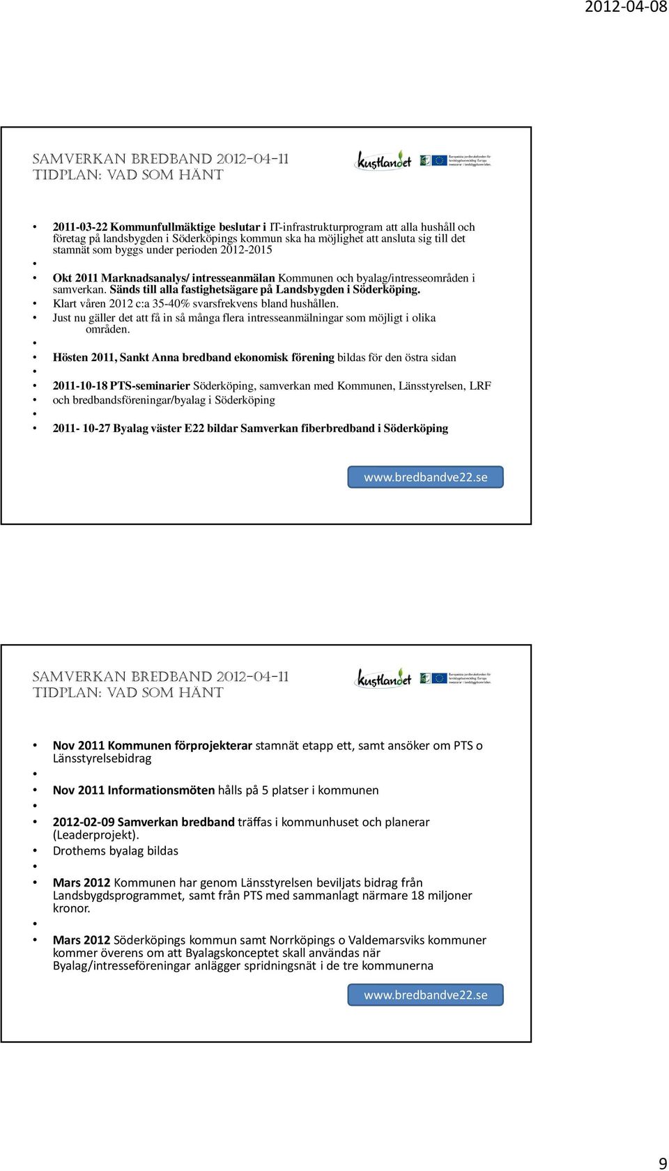 Klart våren 2012 c:a 35-40% svarsfrekvens bland hushållen. Just nu gäller det att få in så många flera intresseanmälningar som möjligt i olika områden.