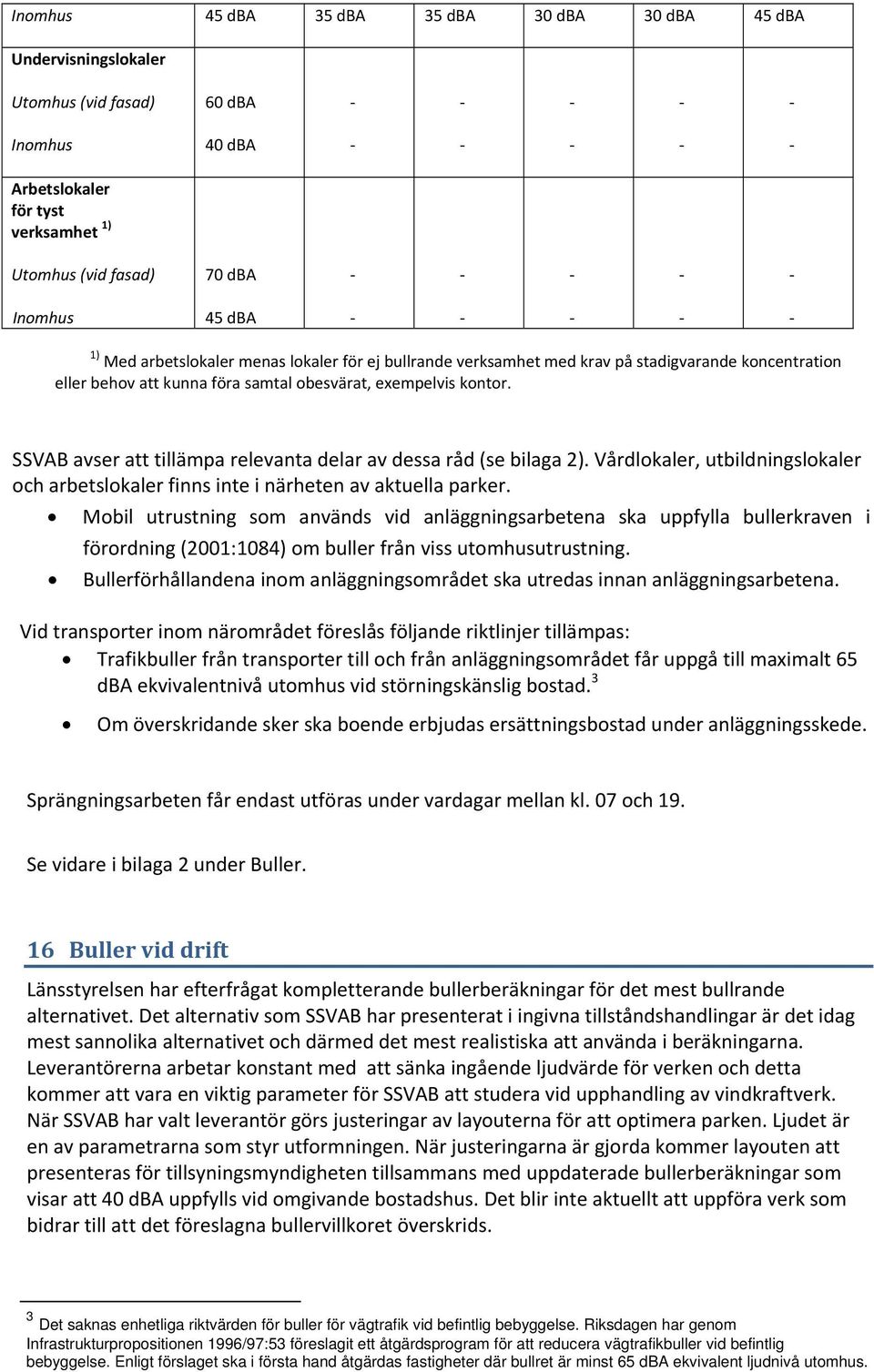 SSVAB avser att tillämpa relevanta delar av dessa råd (se bilaga ). Vårdlokaler, utbildningslokaler och arbetslokaler finns inte i närheten av aktuella parker.