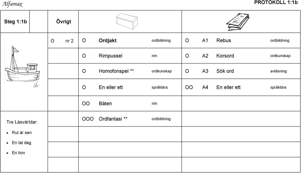 ordkunskap O A3 Sök ord avläsning O En eller ett språklära OO A4 En eller ett