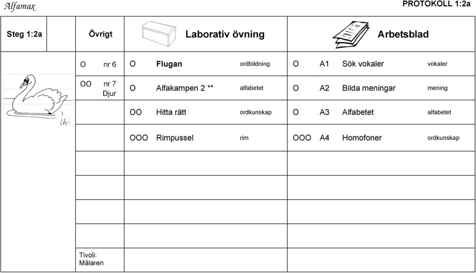 ** alfabetet O A2 Bilda meningar mening OO Hitta rätt ordkunskap O A3