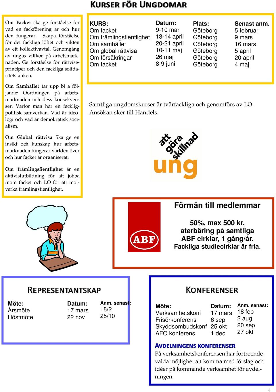 KURS: Om facket Om främlingsfientlighet Om samhället Om global rättvisa Om försäkringar Om facket 9-10 mar 13-14 april 20-21 april 10-11 maj 26 maj 8-9 juni Plats: Senast anm.