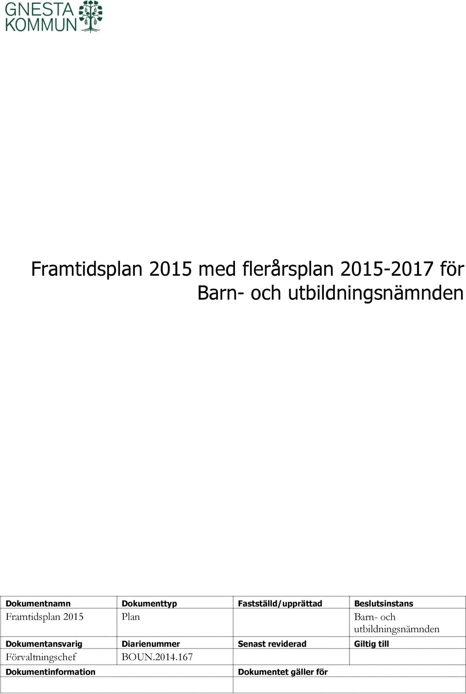 utbildningsnämnden Dokumentansvarig Diarienummer Senast reviderad