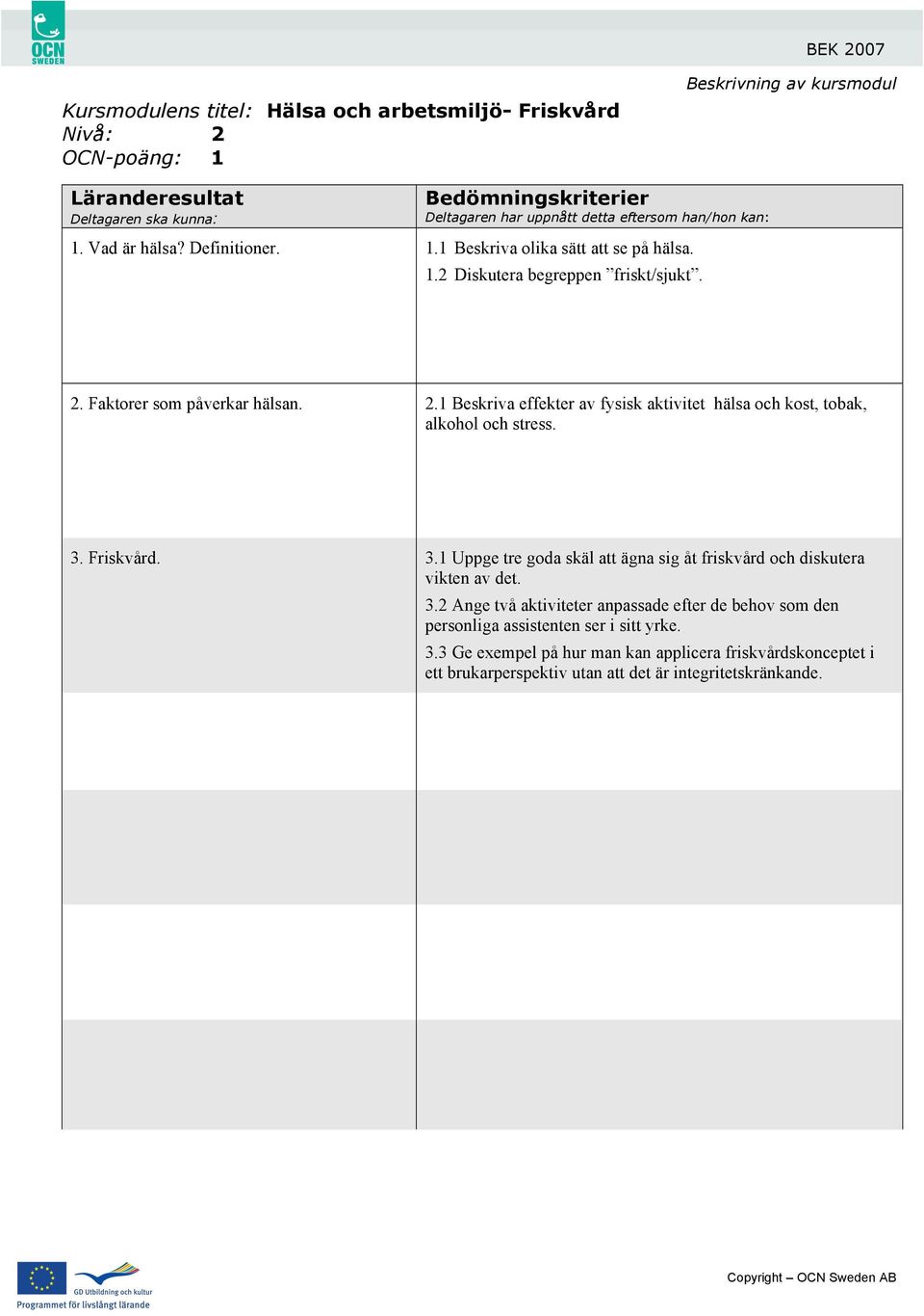 Friskvård. 3.1 Uppge tre goda skäl att ägna sig åt friskvård och diskutera vikten av det. 3.2 Ange två aktiviteter anpassade efter de behov som den personliga assistenten ser i sitt yrke.