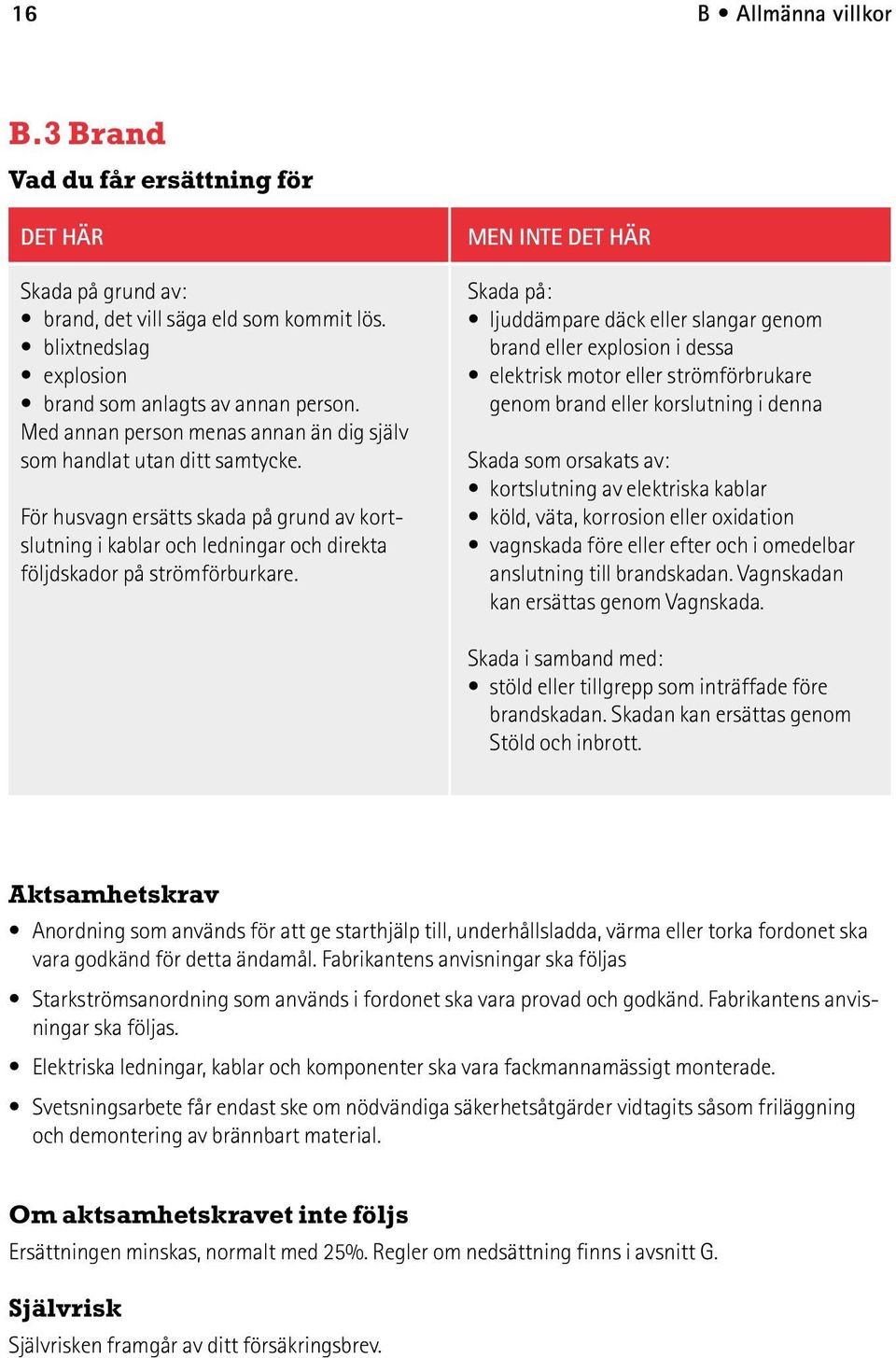 MEN INTE DET HÄR Skada på: ljuddämpare däck eller slangar genom brand eller explosion i dessa elektrisk motor eller strömförbrukare genom brand eller korslutning i denna Skada som orsakats av: