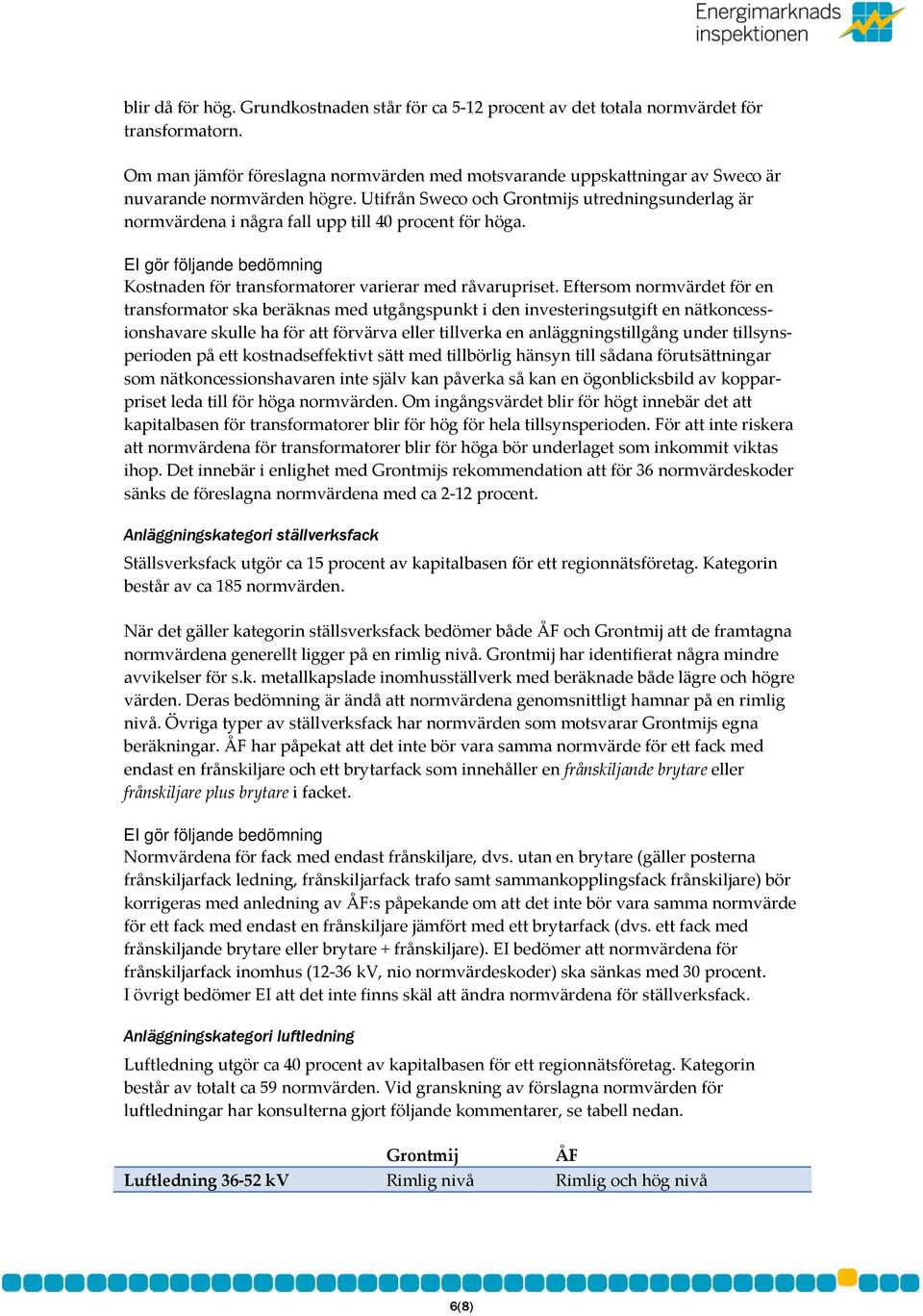 Utifrån Sweco och Grontmijs utredningsunderlag är normvärdena i några fall upp till 40 procent för höga. Kostnaden för transformatorer varierar med råvarupriset.