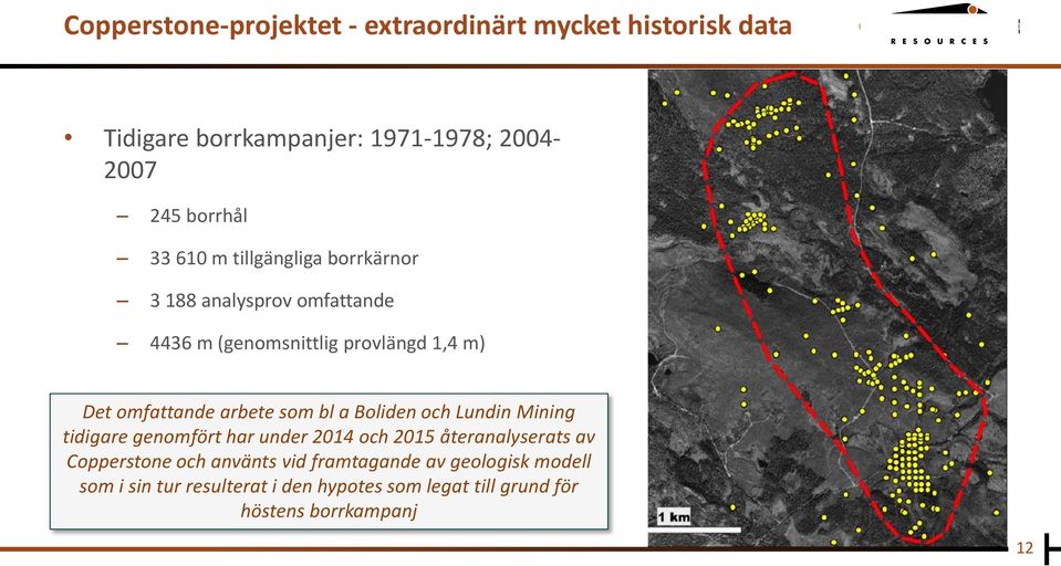 som bl a Boliden och Lundin Mining tidigare genomfört har under 2014 och 2015 återanalyserats av Copperstone och använts