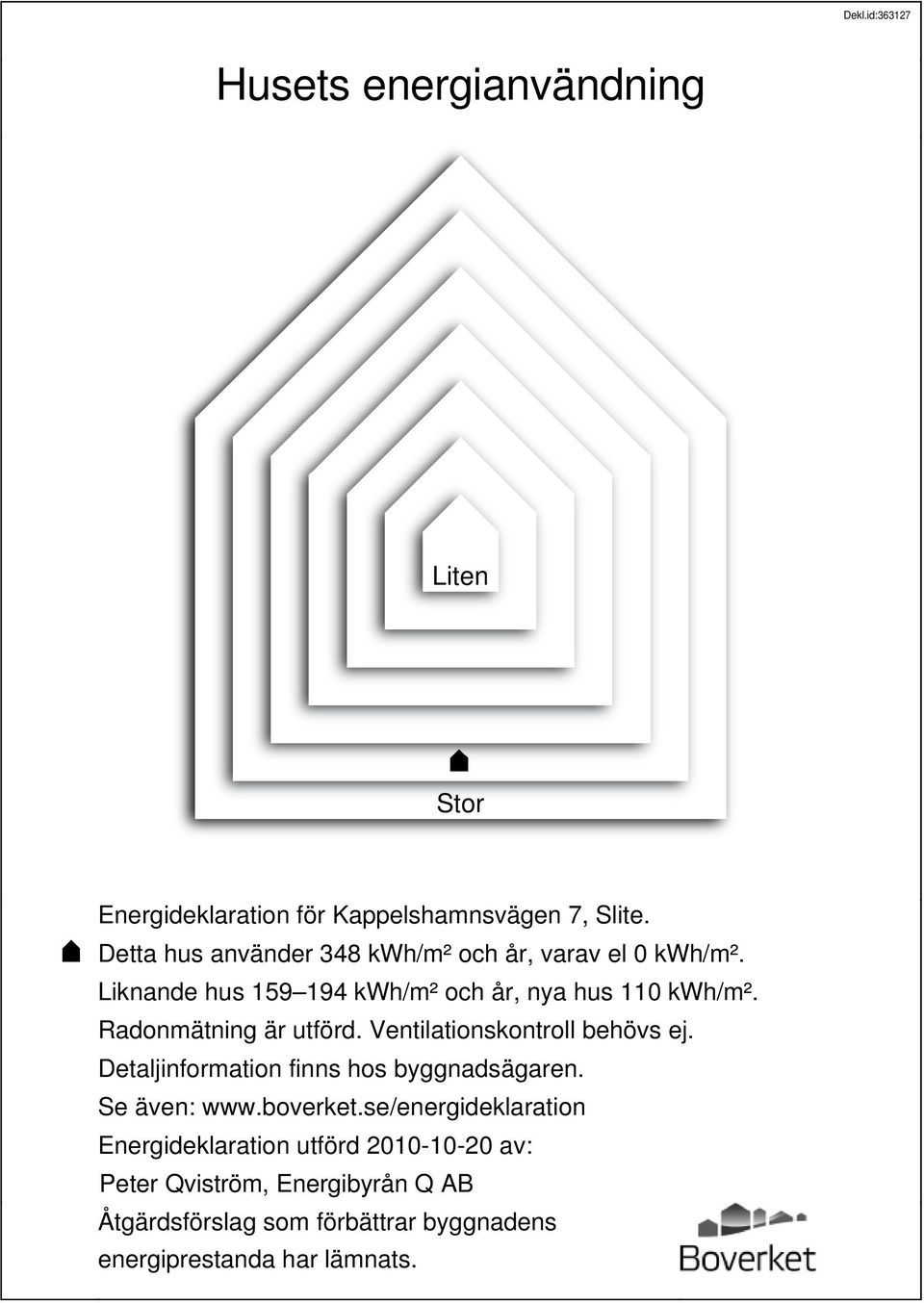 Radonmätning är utförd. Ventilationskontroll behövs ej. Detaljinformation finns hos byggnadsägaren. Se även: www.boverket.