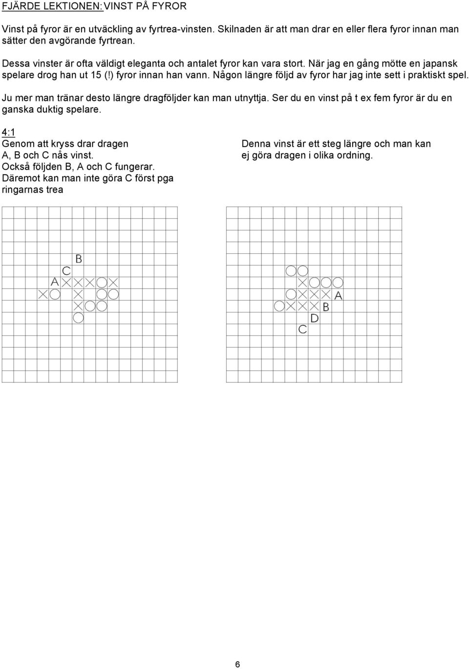 Någon längre följd av fyror har jag inte sett i praktiskt spel. Ju mer man tränar desto längre dragföljder kan man utnyttja.