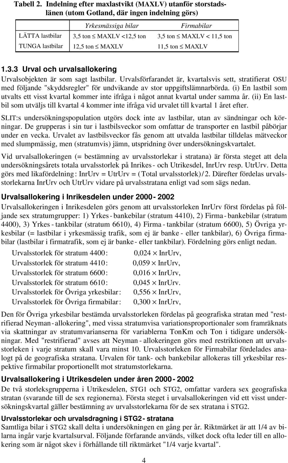 lastbilar 12,5 ton MAXLV 11,5 ton MAXLV 1.3.3 Urval och urvalsalloering Urvalsobjeten är som sagt lastbilar.