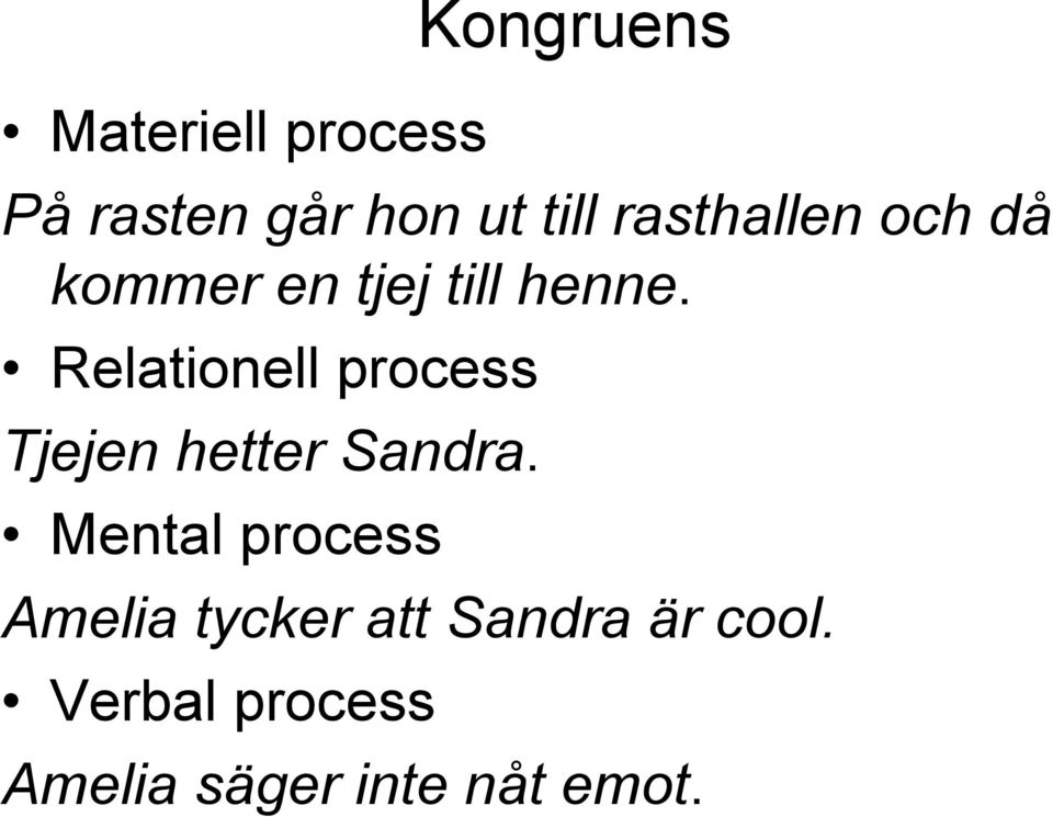 Relationell process Tjejen hetter Sandra.