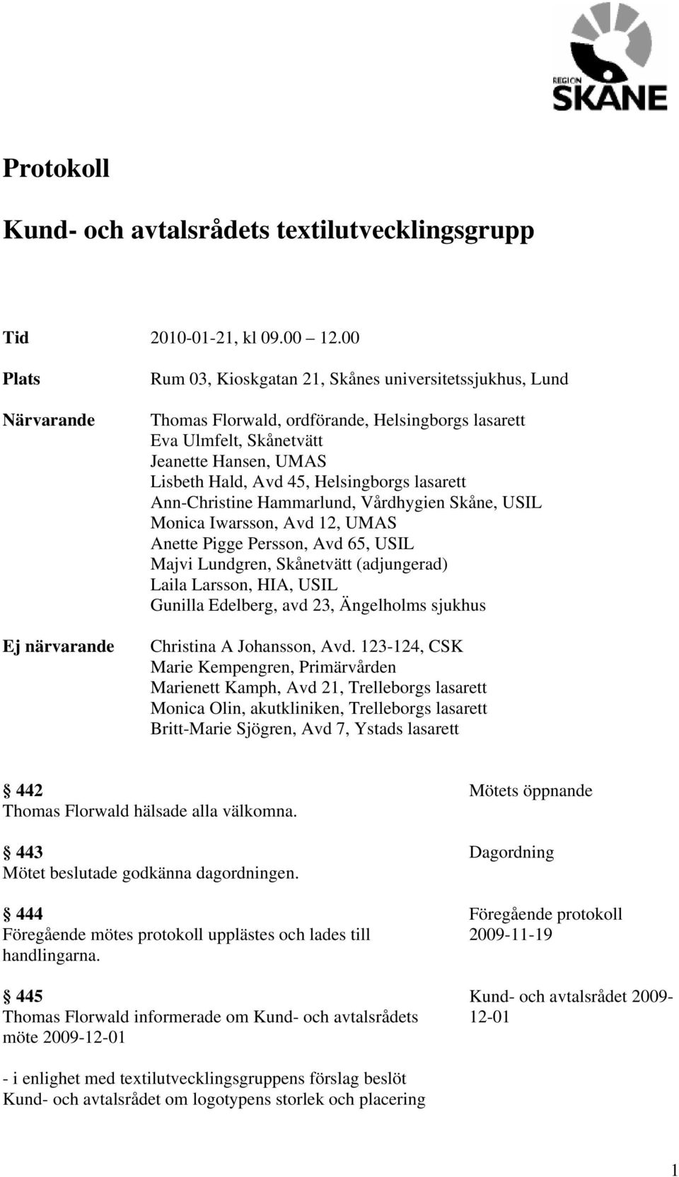 Hald, Avd 45, Helsingborgs lasarett Ann-Christine Hammarlund, Vårdhygien Skåne, USIL Monica Iwarsson, Avd 12, UMAS Anette Pigge Persson, Avd 65, USIL Majvi Lundgren, Skånetvätt (adjungerad) Laila