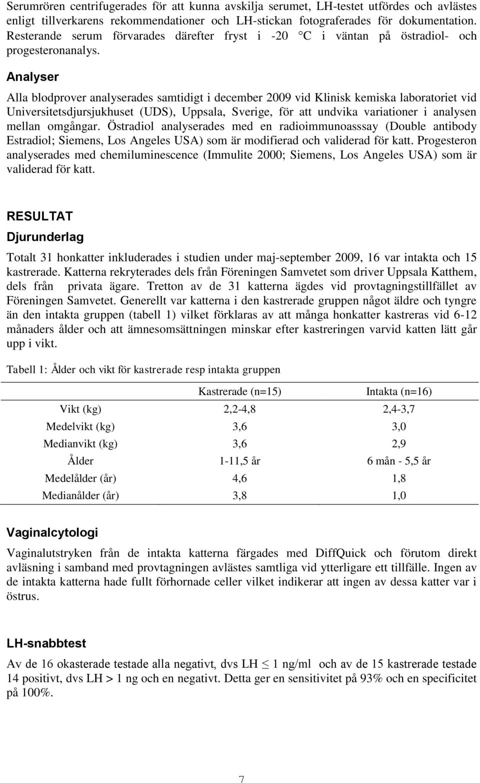 Analyser Alla blodprover analyserades samtidigt i december 2009 vid Klinisk kemiska laboratoriet vid Universitetsdjursjukhuset (UDS), Uppsala, Sverige, för att undvika variationer i analysen mellan