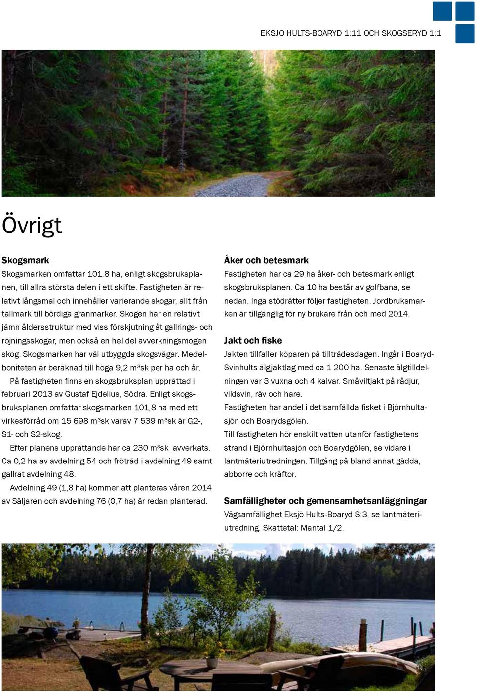 Skogen har en relativt jämn åldersstruktur med viss förskjutning åt gallrings- och röjningsskogar, men också en hel del avverkningsmogen skog. Skogsmarken har väl utbyggda skogsvägar.