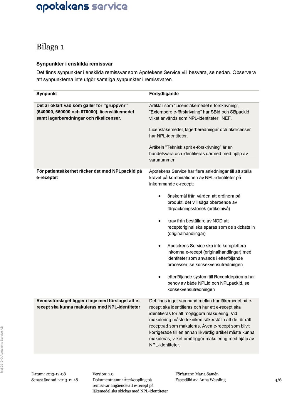 Synpunkt Det är oklart vad som gäller för gruppvnr (640000, 660000 och 670000), licensläkemedel samt lagerberedningar och rikslicenser.