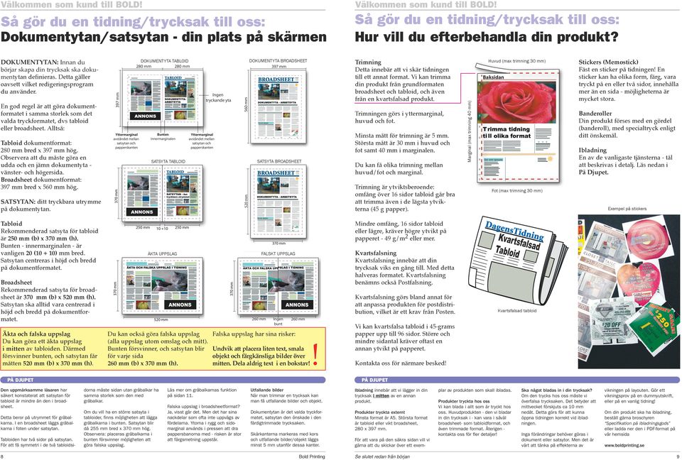 För att få symmetri i de två tabloidsi8 5 mm Trimning Detta innebär att vi skär tidningen till ett annat format.