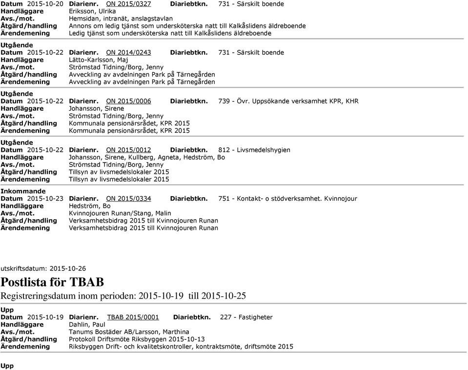 tjänst som undersköterska natt till Kalkåslidens äldreboende tgående Datum 2015-10-22 Diarienr. ON 2014/0243 Diariebtkn.