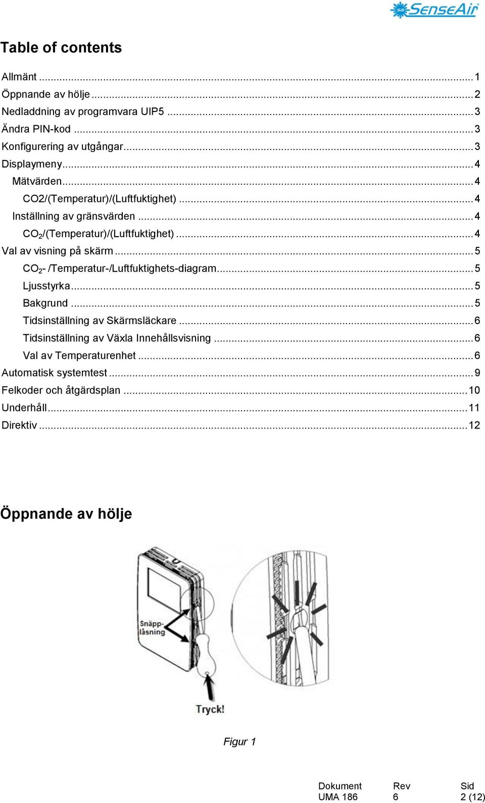 .. 5 CO 2 - /Temperatur-/Luftfuktighets-diagram... 5 Ljusstyrka... 5 Bakgrund... 5 Tidsinställning av Skärmsläckare.