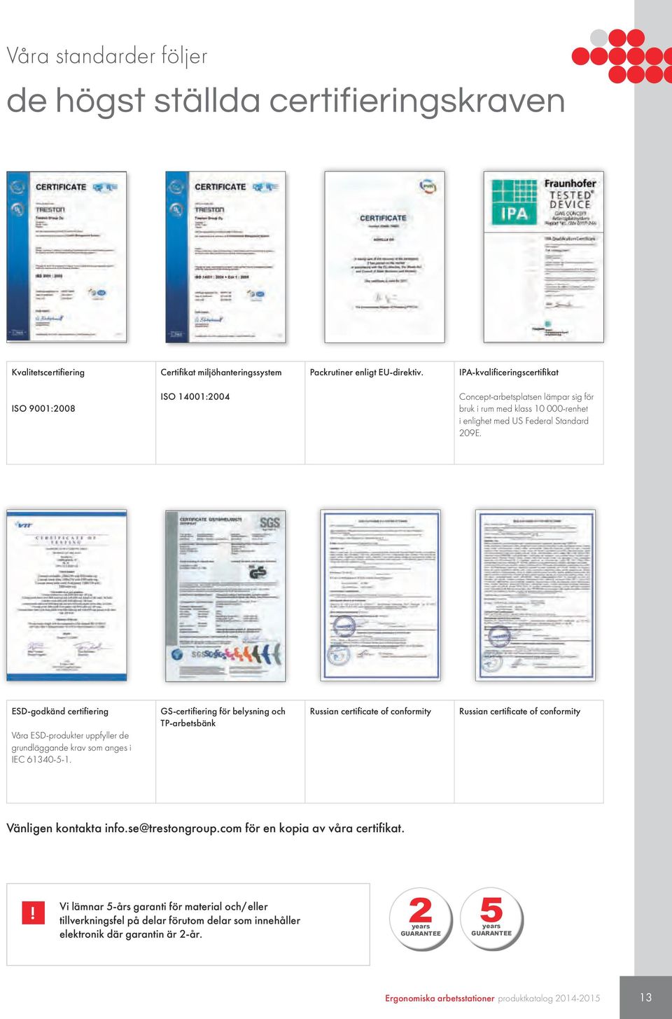 ESD-godkänd certifiering Våra ESD-produkter uppfyller de grundläggande krav som anges i IEC 61340-5-1.