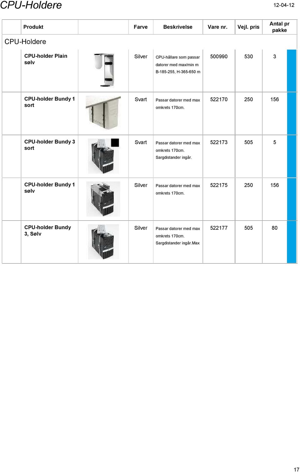 CPU-holder Bundy 3 sort Svart Passar datorer med max 522173 5 5 omkrets 170cm. Sargdistander ingår.