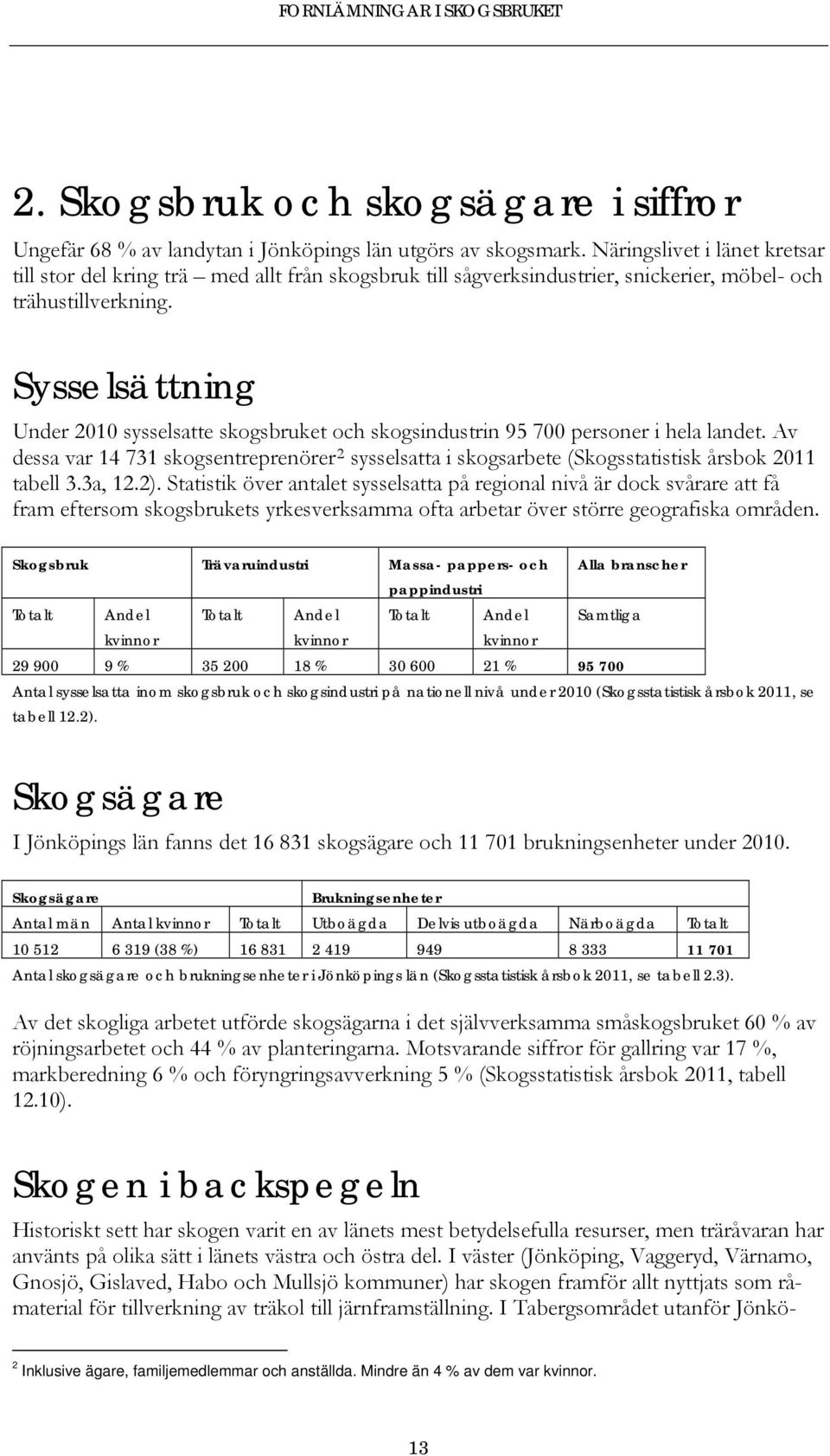 Sysselsättning Under 2010 sysselsatte skogsbruket och skogsindustrin 95 700 personer i hela landet.