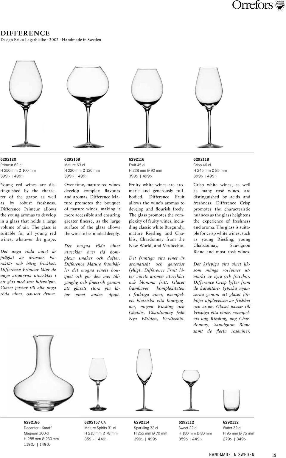 Difference Primeur allows the young aromas to develop in a glass that holds a large volume of air. The glass is suitable for all young red wines, whatever the grape.