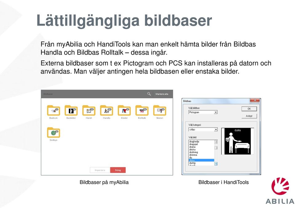 Externa bildbaser som t ex Pictogram och PCS kan installeras på datorn och