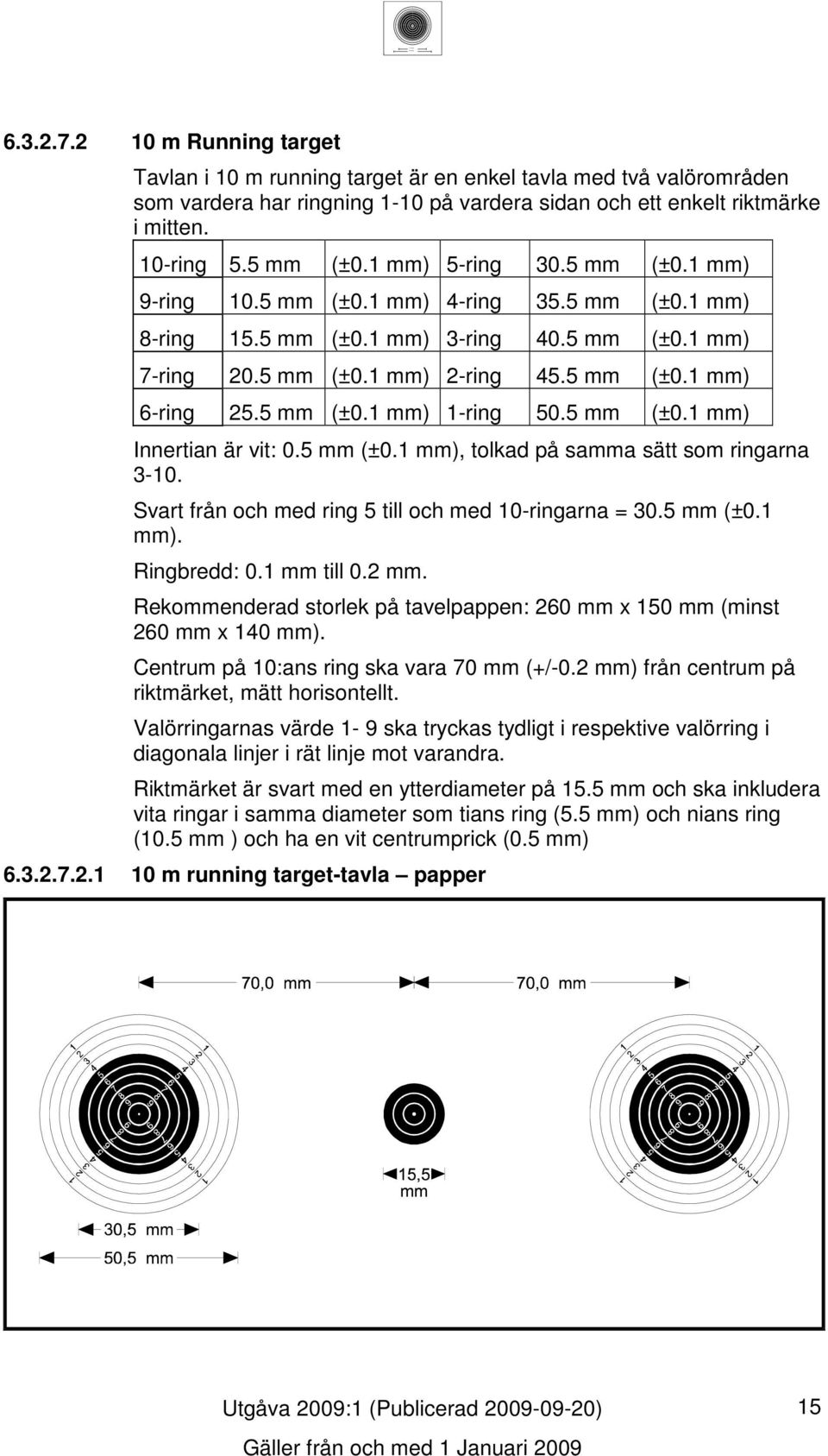 mm (±0. mm), tolkad på samma sätt som ringarna -0. Svart från och med ring till och med 0-ringarna = 0. mm (±0. mm). Ringbredd: 0. mm till 0. mm. Rekommenderad storlek på tavelpappen: 0 mm x 0 mm (minst 0 mm x 0 mm).