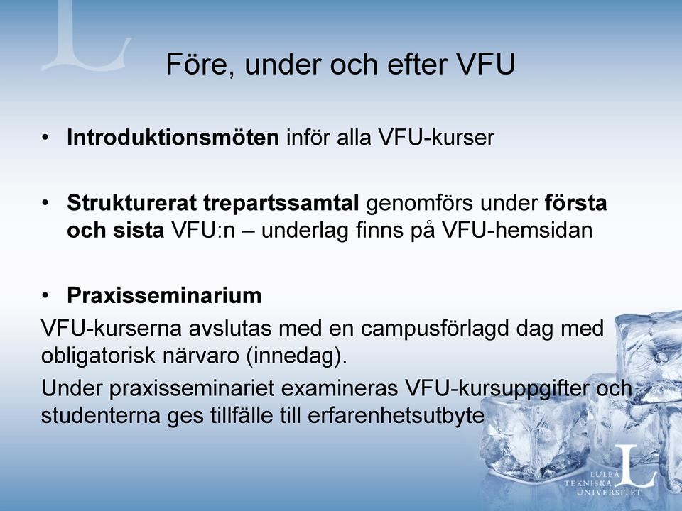 Praxisseminarium VFU-kurserna avslutas med en campusförlagd dag med obligatorisk närvaro