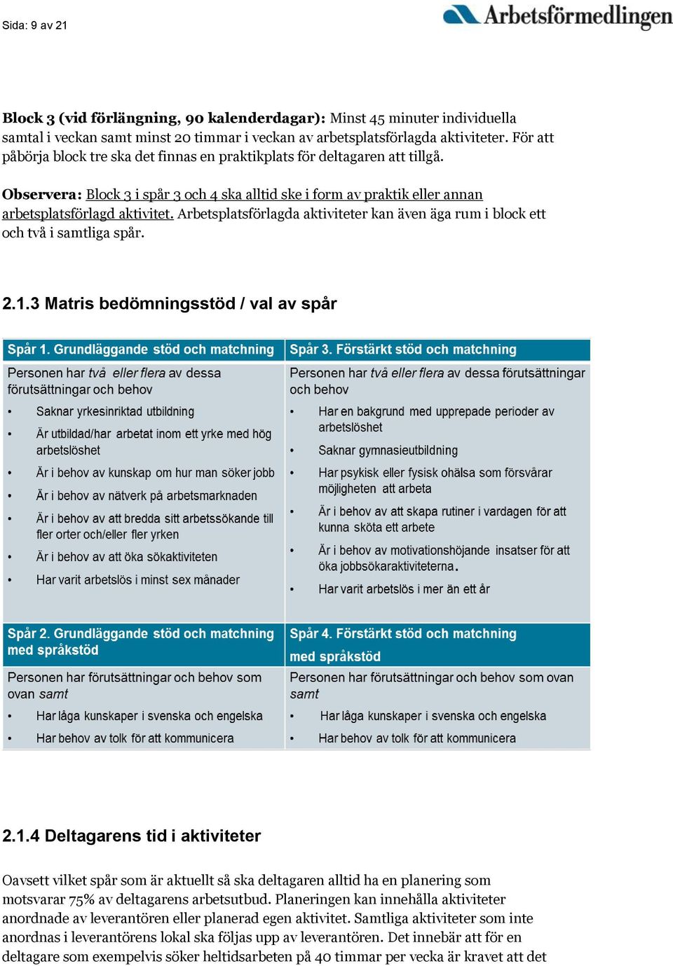 Arbetsplatsförlagda aktiviteter kan även äga rum i block ett och två i samtliga spår. 2.1.
