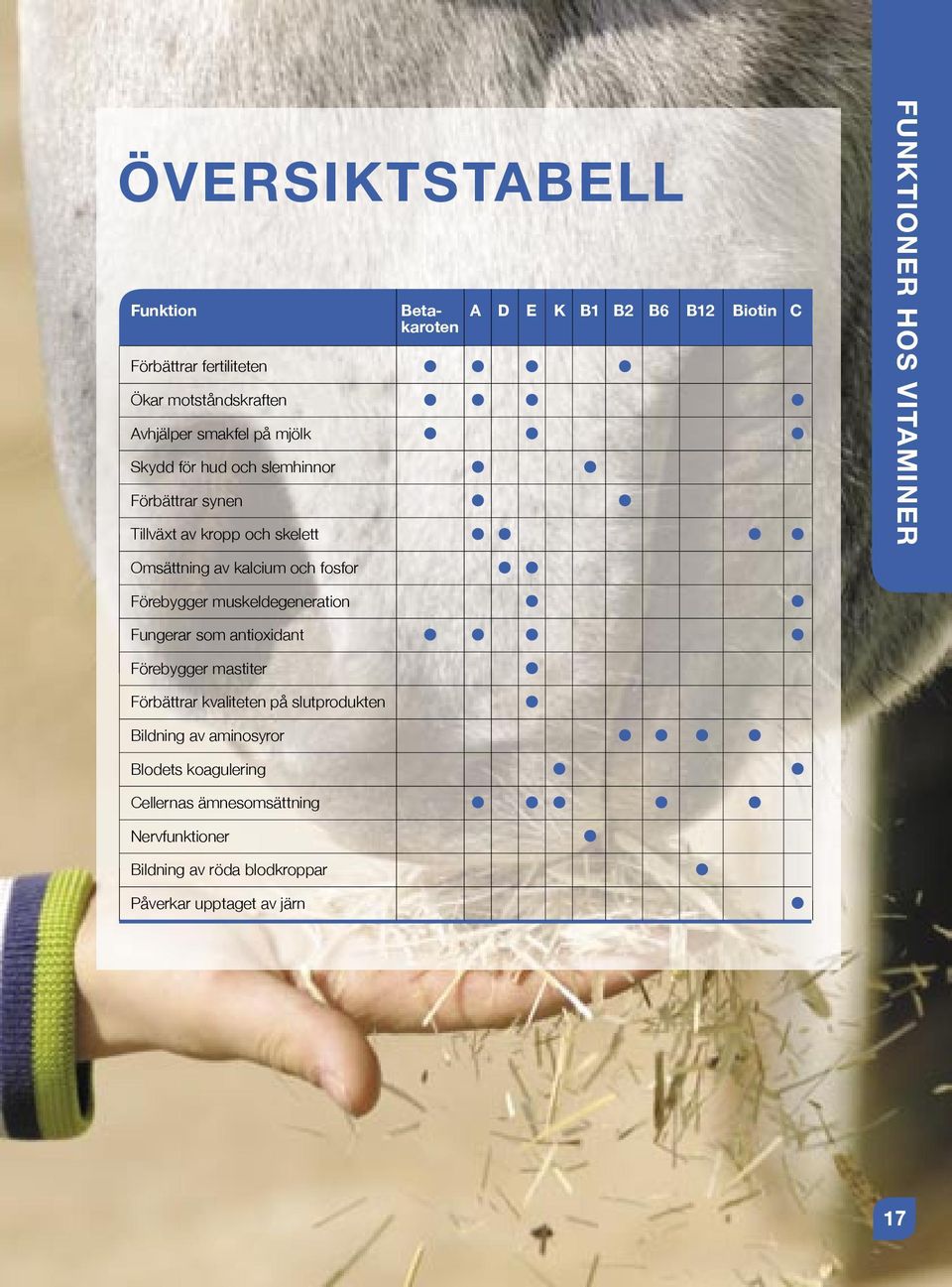 och fosfor Förebygger muskeldegeneration Fungerar som antioxidant Förebygger mastiter Förbättrar kvaliteten på slutprodukten