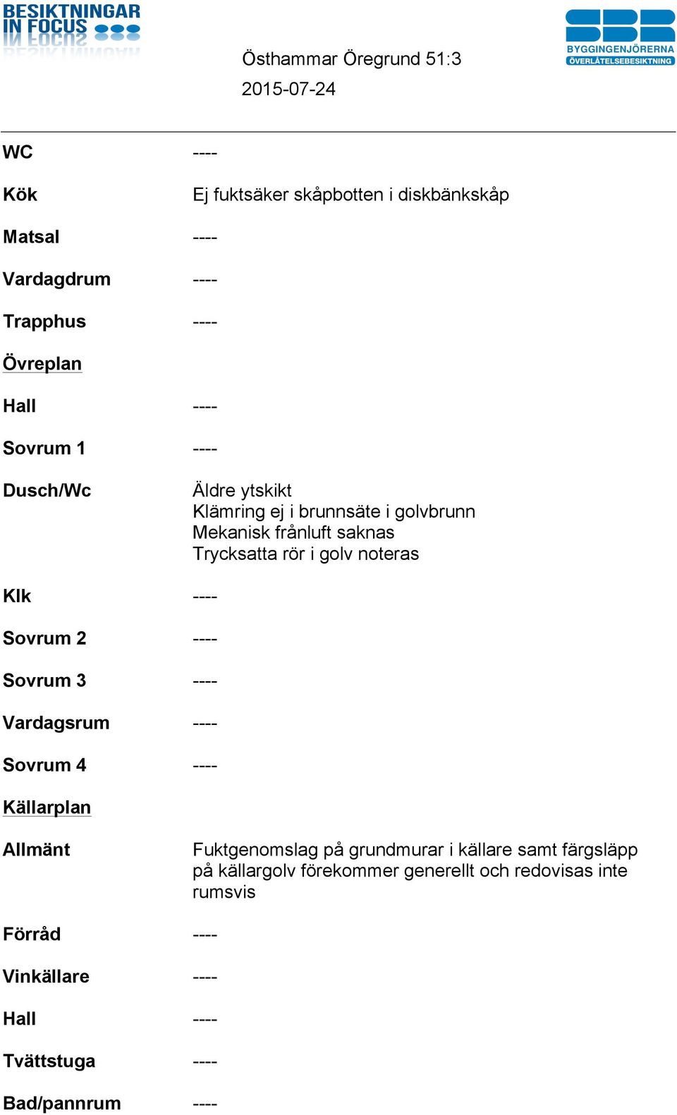 Sovrum 2 ---- Sovrum 3 ---- Vardagsrum ---- Sovrum 4 ---- Källarplan Allmänt Förråd Vinkällare Hall Tvättstuga Bad/pannrum