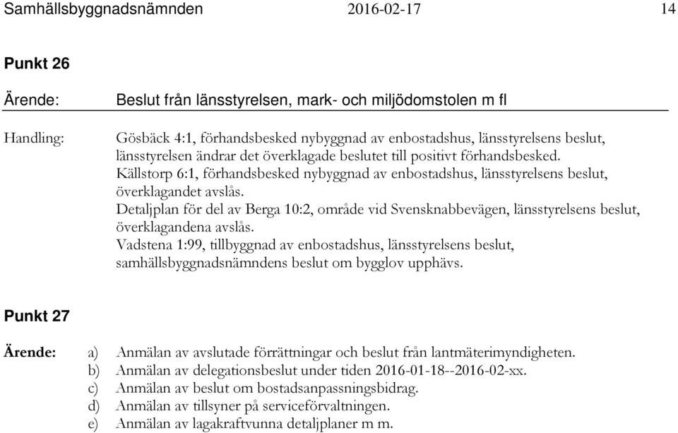Detaljplan för del av Berga 10:2, område vid Svensknabbevägen, länsstyrelsens beslut, överklagandena avslås.